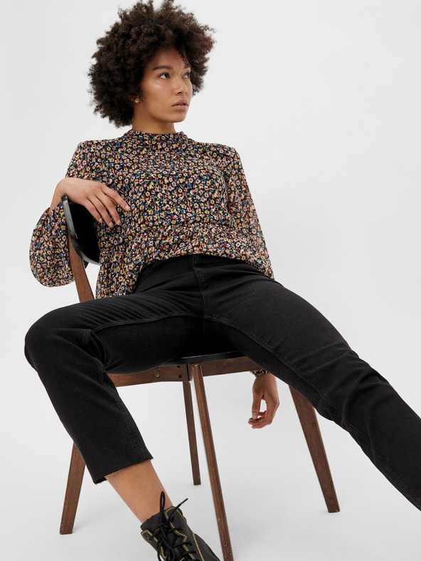 Pieces Černé zkrácené straight fit džíny Pieces Luna