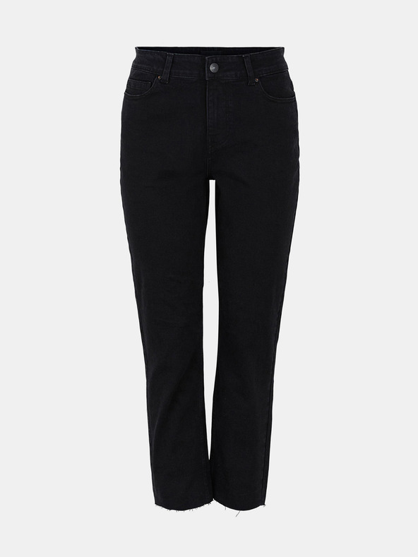 Pieces Černé zkrácené straight fit džíny Pieces Luna