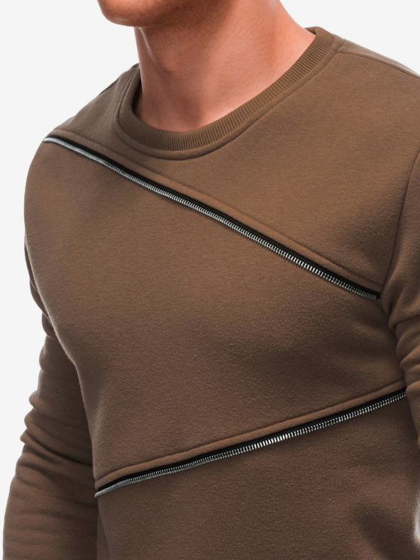 Ombre Clothing Hnědá pánská mikina s ozdobnými zipy Ombre Clothing