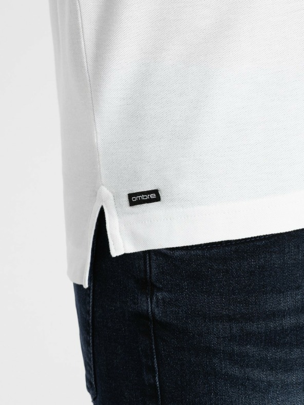 Ombre Clothing Bílé pánské polo tričko Ombre Clothing