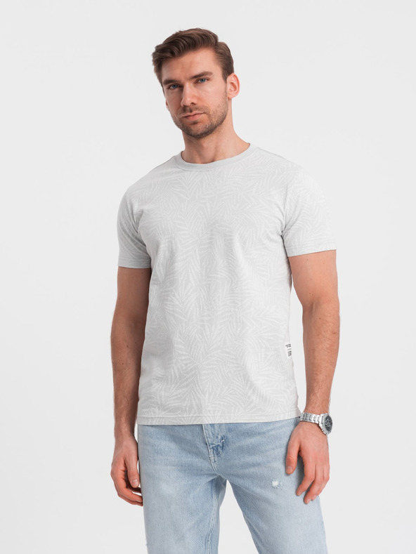 Ombre Clothing Světle šedé pánské vzorované tričko Ombre Clothing