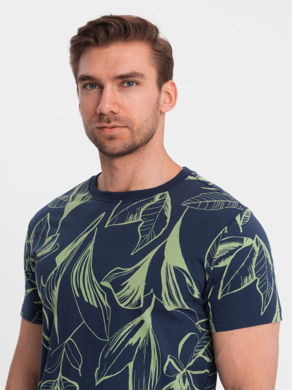 Ombre Clothing Zeleno-modré pánské vzorované tričko Ombre Clothing