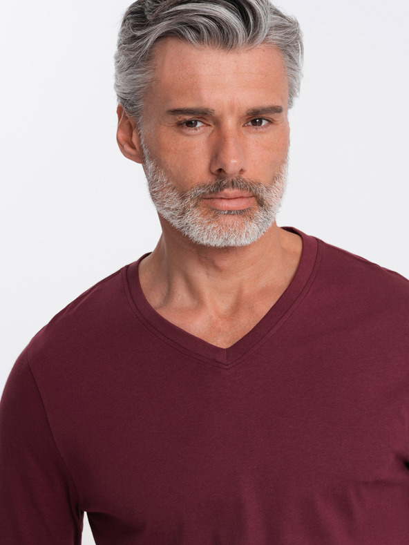 Ombre Clothing Vínové pánské basic tričko Ombre Clothing