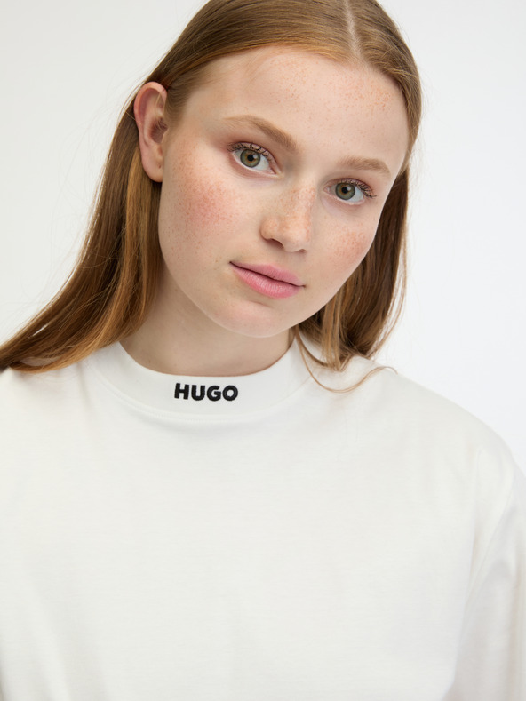 HUGO Krémové dámské tričko HUGO Dina T-shirt
