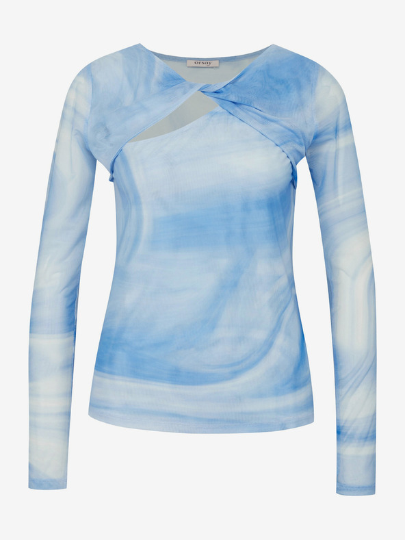 Orsay Modré dámské vzorované tričko s dlouhým rukávem ORSAY