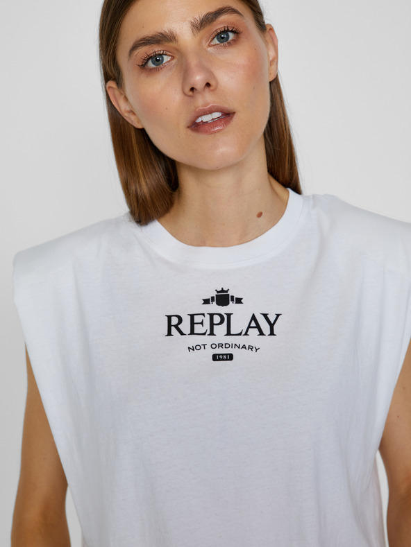 Replay Bílé dámské tričko s potiskem Replay