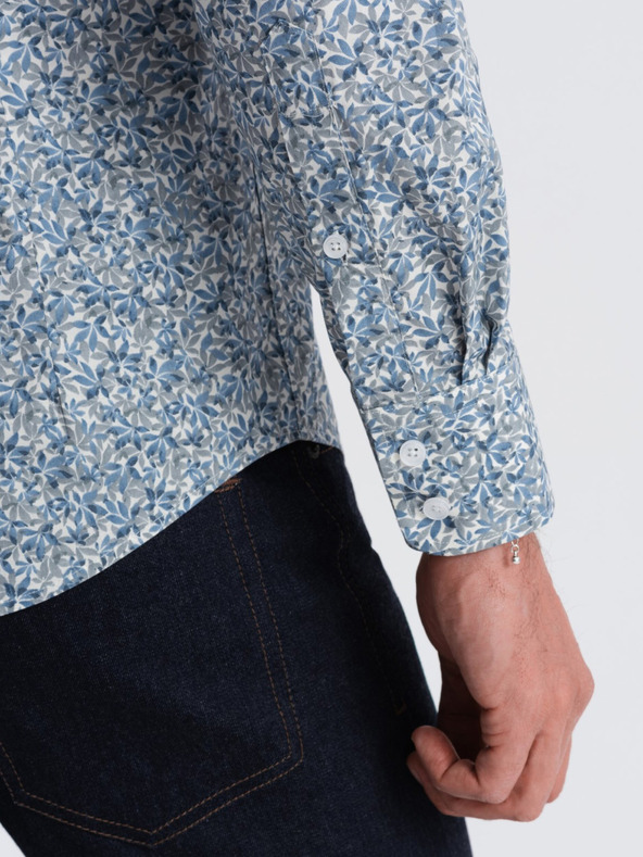Ombre Clothing Modrá pánská vzorovaná slim fit košile Ombre Clothing