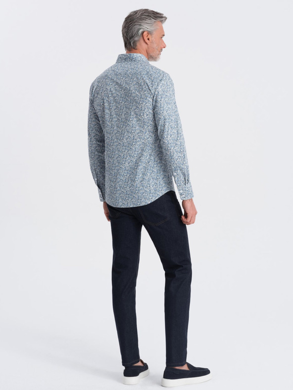 Ombre Clothing Modrá pánská vzorovaná slim fit košile Ombre Clothing