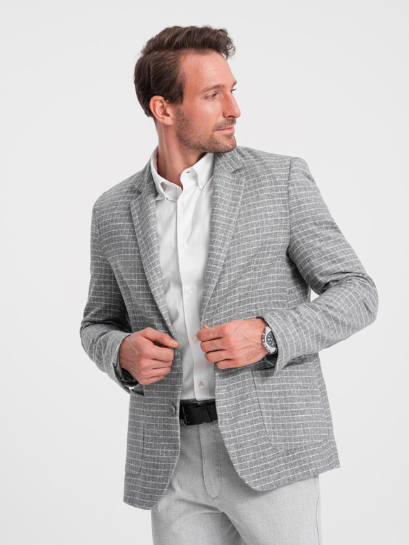 Ombre Clothing Šedé pánské kostkované sako s příměsí vlny Ombre Clothing