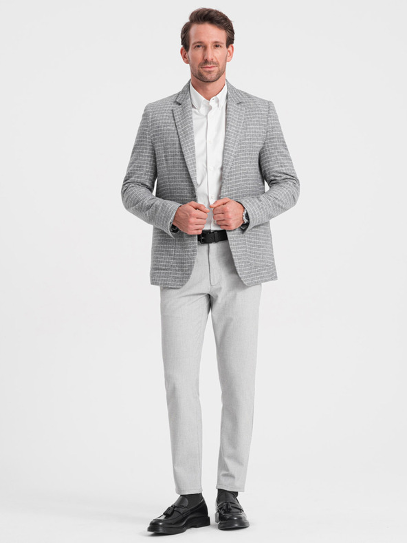 Ombre Clothing Šedé pánské kostkované sako s příměsí vlny Ombre Clothing