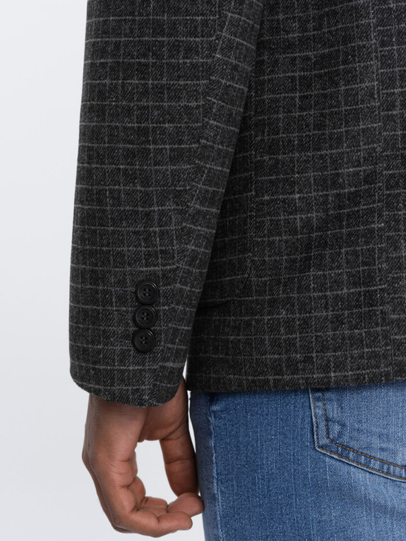 Ombre Clothing Tmavě šedé pánské kostkované sako s příměsí vlny Ombre Clothing