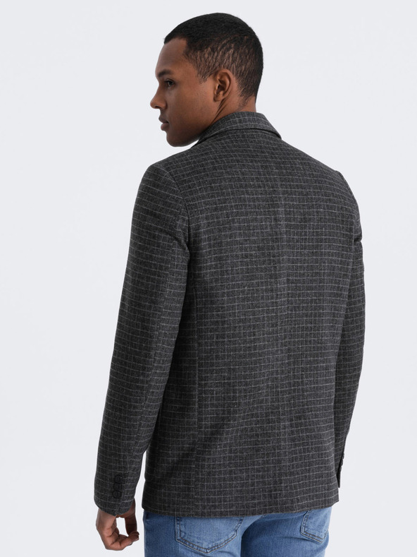 Ombre Clothing Tmavě šedé pánské kostkované sako s příměsí vlny Ombre Clothing