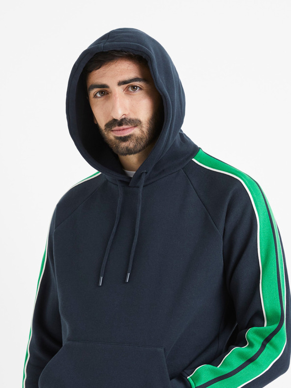 Celio Tmavě modrá pánská mikina s kapucí Celio Vebandit