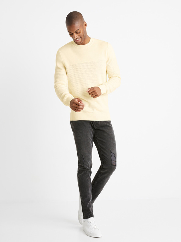 Celio Krémový pánský svetr Celio Cebbublo