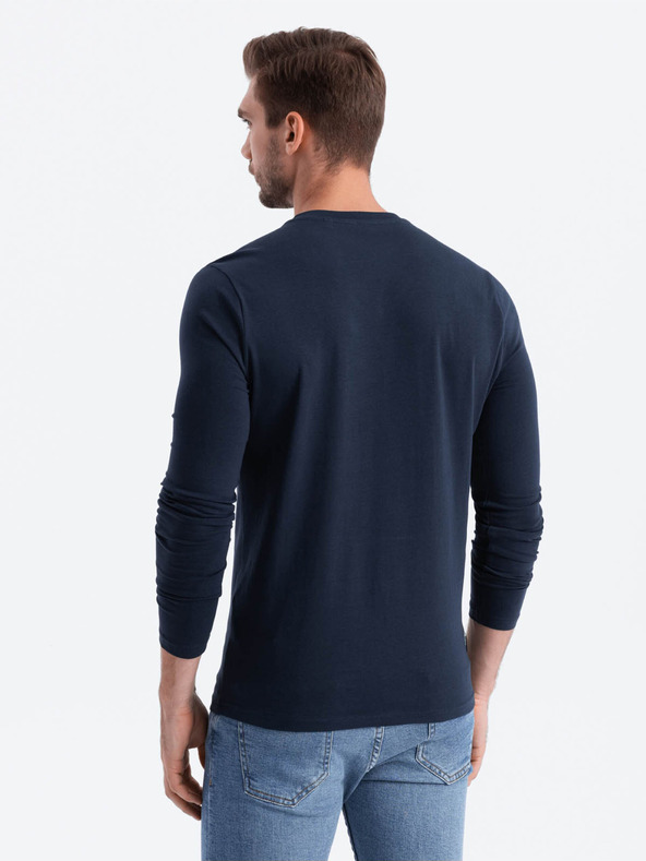 Ombre Clothing Tmavě modré pánské tričko s véčkovým výstřihem Ombre Clothing