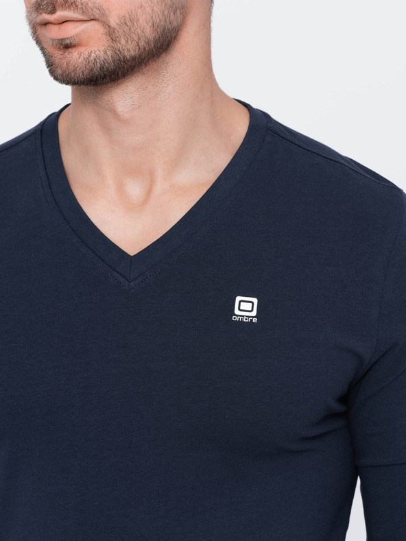 Ombre Clothing Tmavě modré pánské tričko s véčkovým výstřihem Ombre Clothing