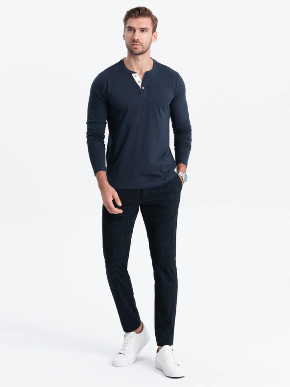 Ombre Clothing Tmavě modré pánské tričko s knoflíky Ombre Clothing HENLEY