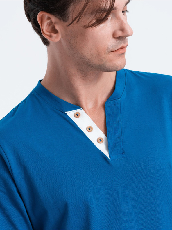 Ombre Clothing Modré pánské tričko s knoflíky Ombre Clothing HENLEY