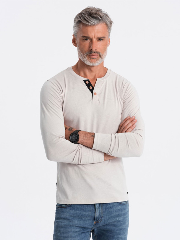 Ombre Clothing Světle šedé pánské tričko s knoflíky Ombre Clothing HENLEY