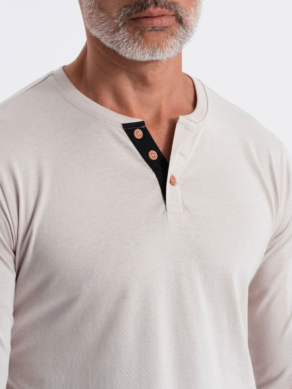 Ombre Clothing Světle šedé pánské tričko s knoflíky Ombre Clothing HENLEY