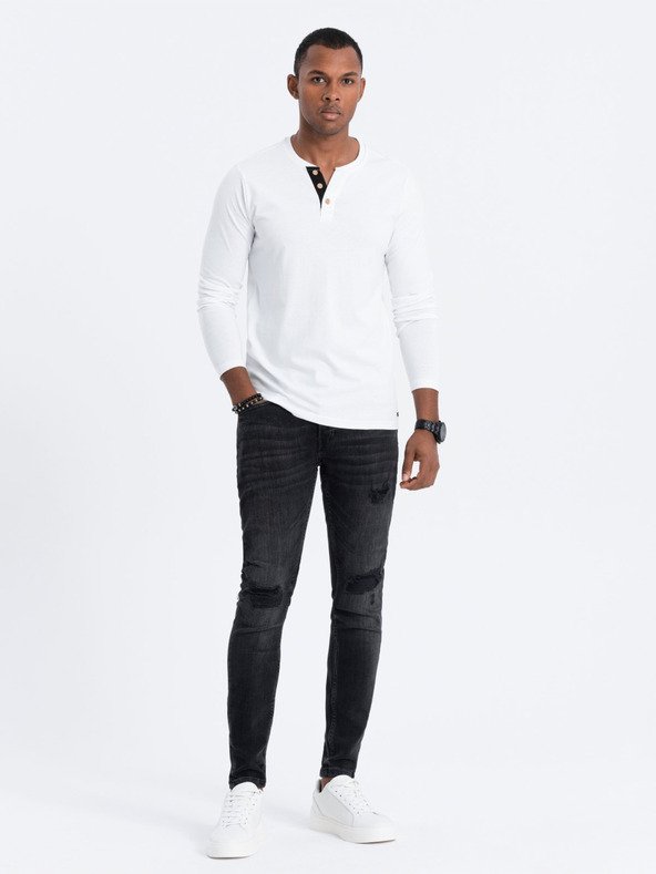 Ombre Clothing Bílé pánské tričko s knoflíky Ombre Clothing HENLEY