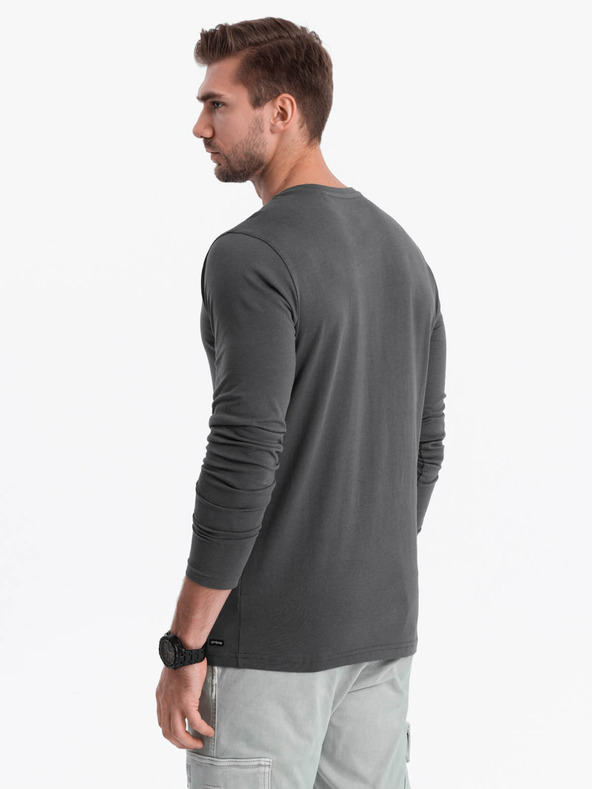 Ombre Clothing Tmavě šedé pánské tričko s knoflíky Ombre Clothing HENLEY