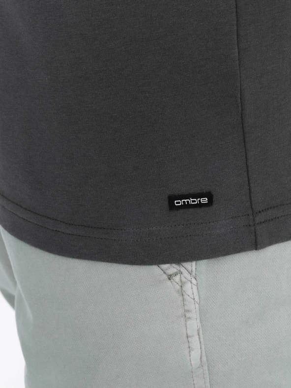 Ombre Clothing Tmavě šedé pánské tričko s knoflíky Ombre Clothing HENLEY