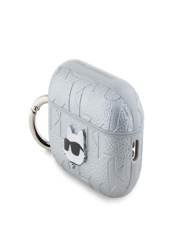 Karl Lagerfeld Karl Lagerfeld PU Embossed Choupette Head Pouzdro pro AirPods Pro 2 Silver