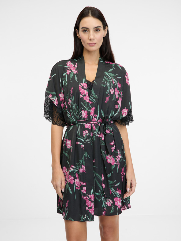 Orsay Černý dámský saténový župan ORSAY