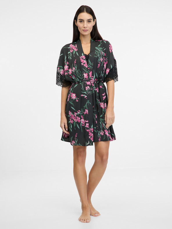 Orsay Černý dámský saténový župan ORSAY