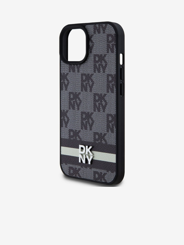 DKNY PU Leather Checkered Pattern and Stripe Zadní Kryt pro iPhone 15 Black DKNY
