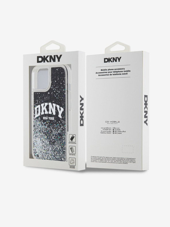 DKNY Liquid Glitter Arch Logo Zadní Kryt pro iPhone 15 Black DKNY