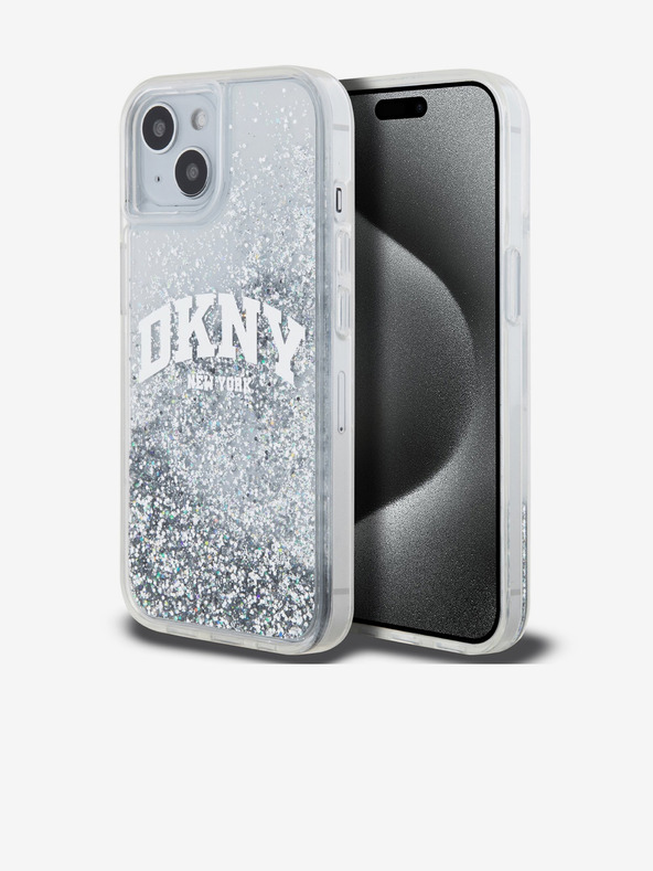 DKNY Liquid Glitter Arch Logo Zadní Kryt pro iPhone 15 Transparent DKNY
