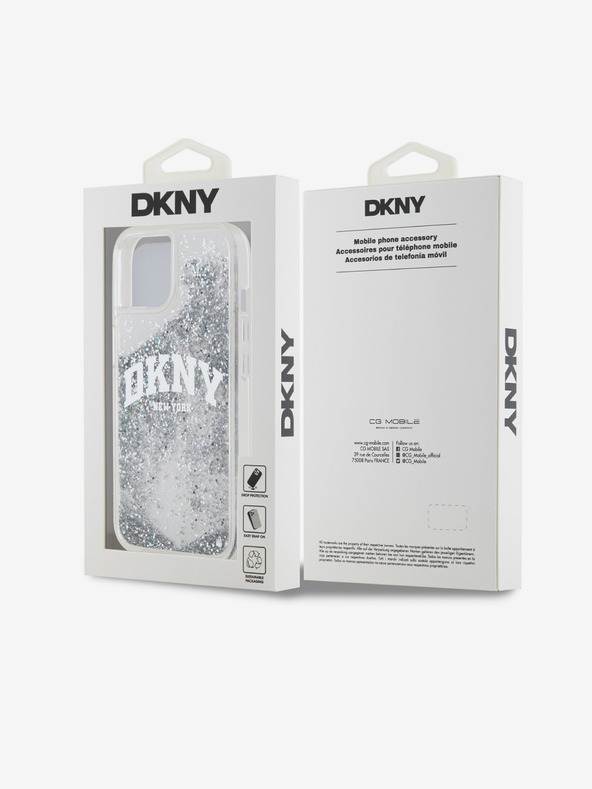 DKNY Liquid Glitter Arch Logo Zadní Kryt pro iPhone 15 Transparent DKNY