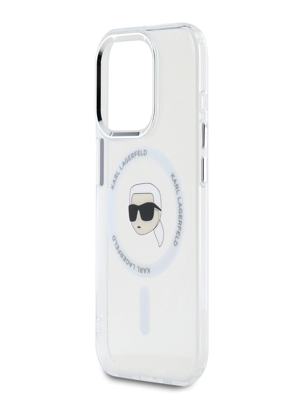 Karl Lagerfeld Karl Lagerfeld IML Karl Head Metal Frame MagSafe Zadní Kryt pro iPhone 15 Pro Transparent