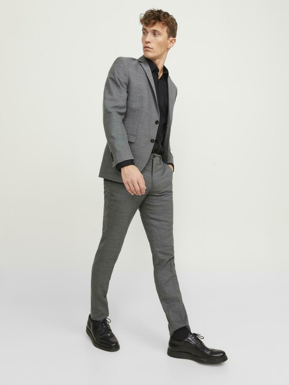 Jack & Jones Tmavě šedé pánské oblekové kalhoty s příměsí vlny Jack & Jones Solaris
