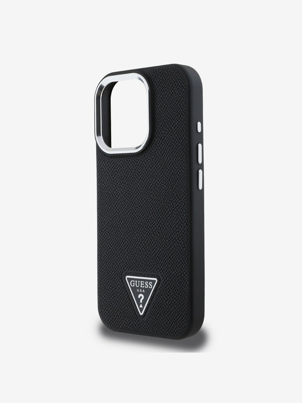 Guess Guess PU Grained Triangle Logo Zadní Kryt pro iPhone 16 Pro Max Black