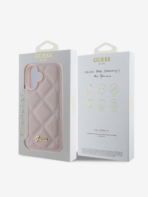 Guess Guess PU Leather Quilted Zadní Kryt pro iPhone 16 Pink