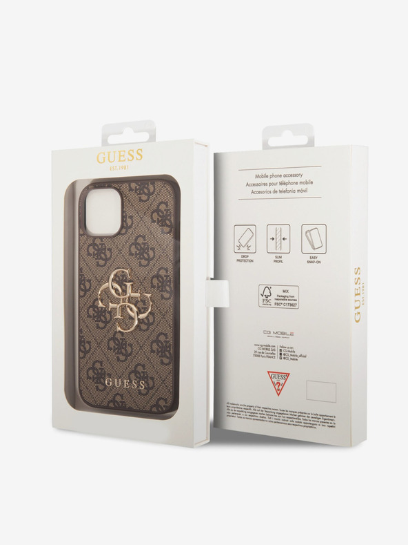 Guess Guess PU 4G Metal Logo Zadní Kryt pro iPhone 15 Brown