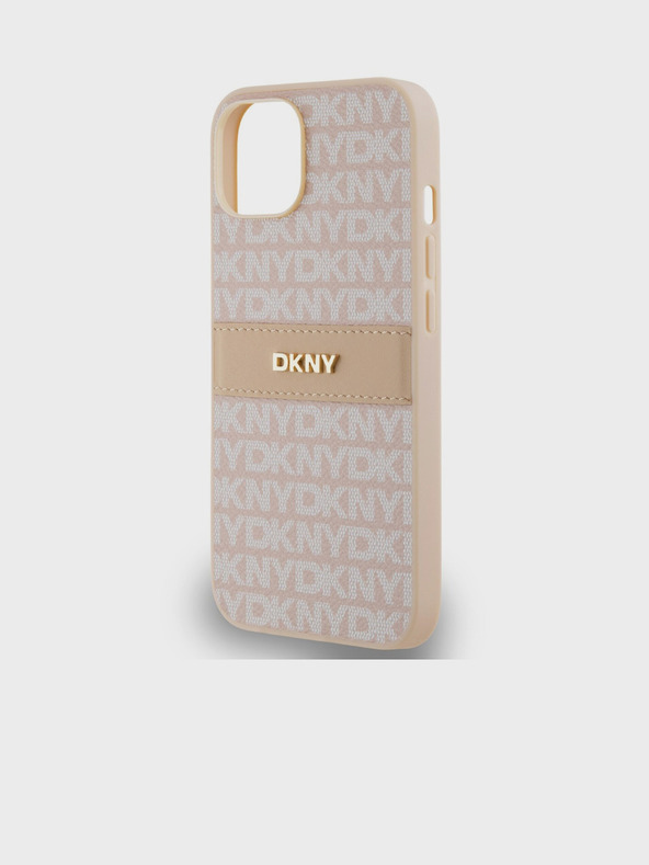 DKNY PU Leather Repeat Pattern Tonal Stripe Zadní Kryt pro iPhone 14 Pink DKNY
