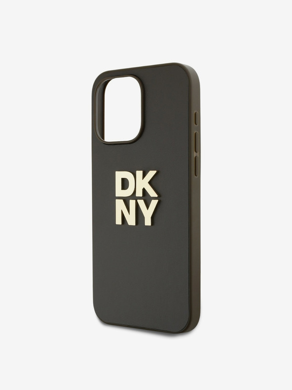 DKNY PU Leather Stack Logo Wrist Strap Zadní Kryt pro iPhone 14 Pro Max Brown DKNY