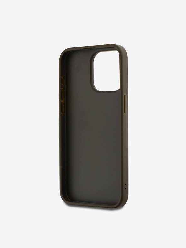 DKNY PU Leather Stack Logo Wrist Strap Zadní Kryt pro iPhone 14 Pro Max Brown DKNY
