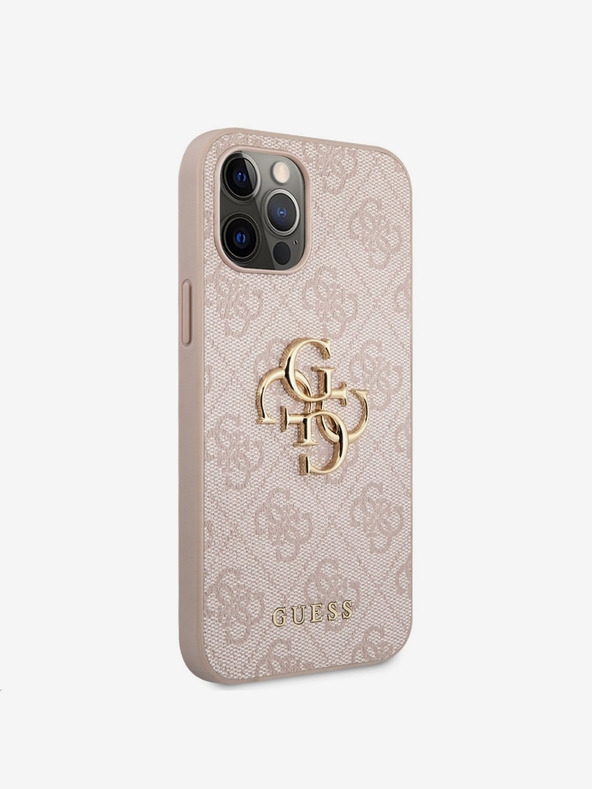 Guess PU 4G Metal Logo Zadní Kryt pro iPhone 12/12 Pro Pink Obal na telefon