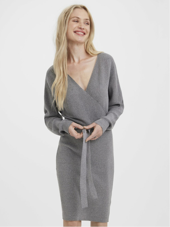 Vero Moda Šedé dámské svetrové šaty Vero Moda Hollyrem