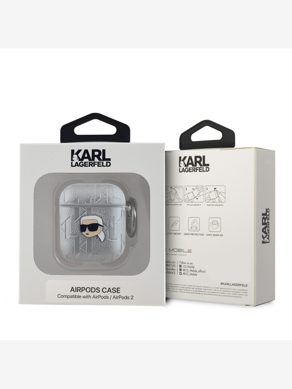 Karl Lagerfeld Karl Lagerfeld PU Embossed Karl Head Pouzdro pro AirPods 1/2 Silver