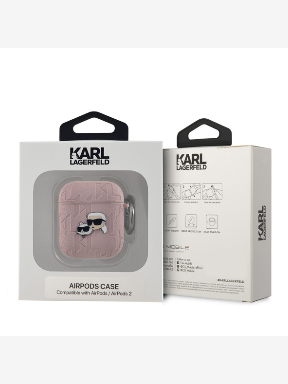 Karl Lagerfeld Karl Lagerfeld PU Embossed Karl and Choupette Heads Pouzdro pro AirPods 1/2 Pink
