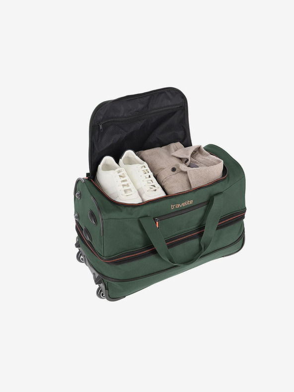 Travelite Tmavě zelená cestovní taška Travelite Basics Wheeled duffle S