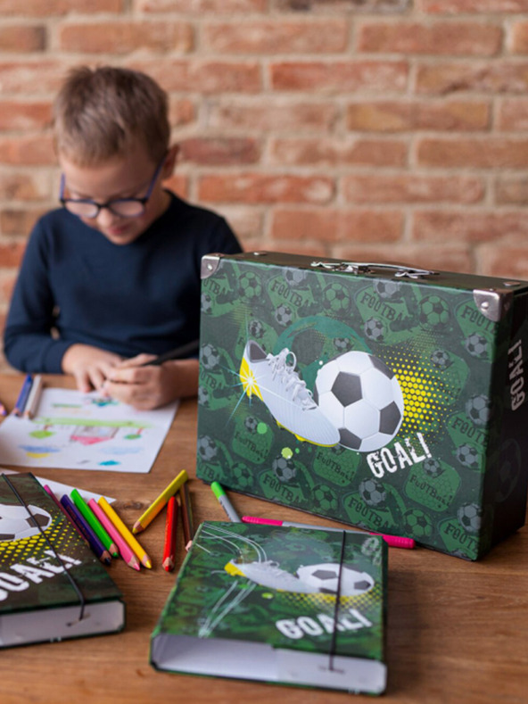 BAAGL  Zelený skládací školní kufřík s kováním Baagl Fotbal