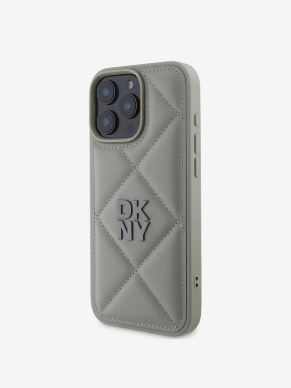 DKNY DKNY PU Leather Quilted Stack Logo Zadní Kryt pro iPhone 16 Pro Grey