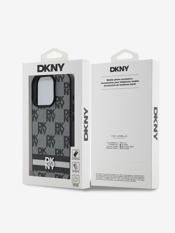 DKNY DKNY PU Leather Checkered Pattern and Stripe Zadní Kryt pro iPhone 16 Pro Max Black